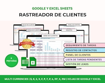 Rastreador de Clientes, Hoja de Cálculo para Google Sheets y Excel, Seguimiento de Clientes, Planificador de Clientes, Registro de Clientes