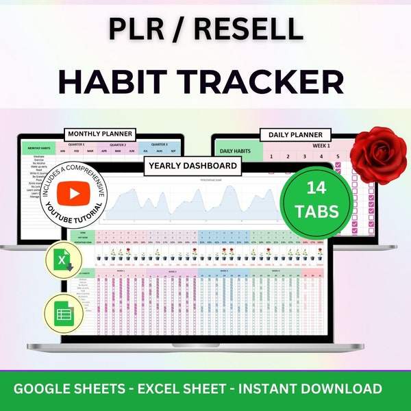 Mrr Plr Habit Tracker, PLR Google Sheets, Commercial Use Habit Planner, Habit Tracker Excel, PLR Google Sheets, Plr Spreadsheet