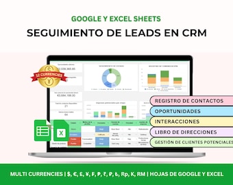Plantilla CRM para Excel y Google Sheets, Hoja de Cálculo CRM para Negocios, Gestión de Relaciones con Clientes, Rastreador CRM,