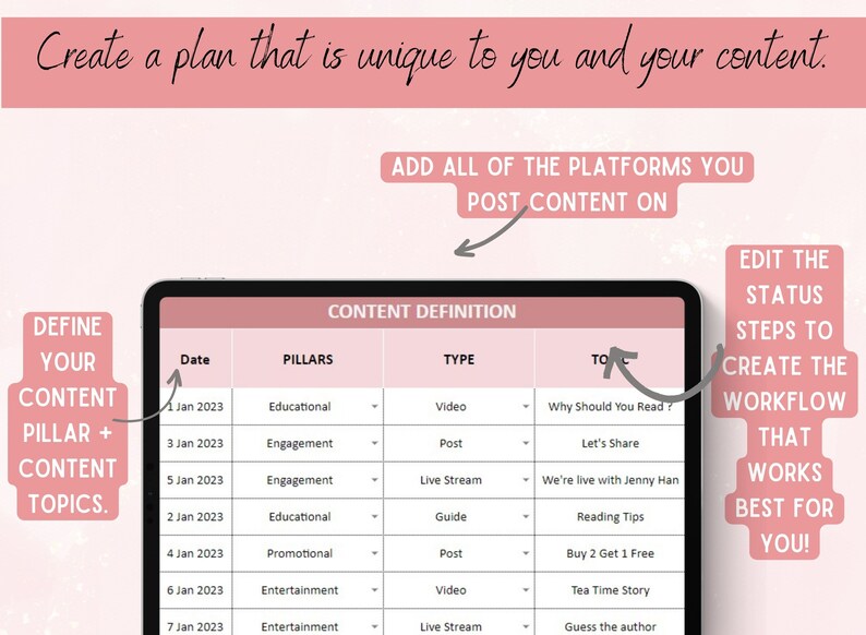 Social Media Content Calendar Google Sheets , Monthly Batch Content, Yearly Content Planning, Digital Content Planner, PLR Spreadsheet