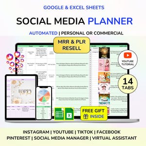 PLR Social Media Planner Inhoudskalender Digitaal product Digitale download Directe download Virtuele assistent Instagram Tik Tok