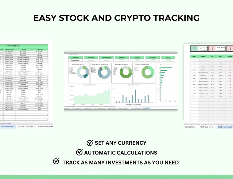 Stock Portfolio Tracker, Crypto Portfolio Manager, Investment Tracker Spreadsheet, Personal Finance Spreadsheet, Crypto Portfolio Tracker