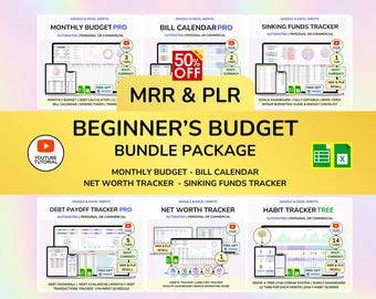 Plr Budget Bundle PLR Google Sheets PLR Spreadsheet Monthly Budget Excel Debt Tracker Bill Calendar Budget Planner Digital product
