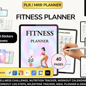 Planificador de fitness PLR, registro de fitness, planificador de fitness imprimible, diario de fitness, planificador de entrenamiento, planificador de ejercicios, planificador de salud