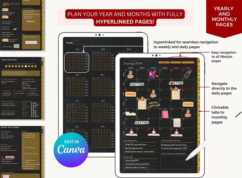 PLR Planner, Canva Planner, Editable Journal Planner Canva Editable Planner