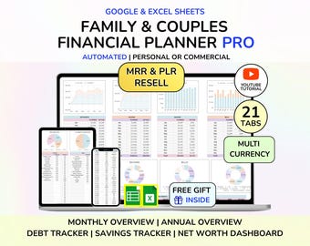 PLR Family Budget Planner Couples Budget Spreadsheet Excel Google Sheets Budget Bill Calendar Debt Tracker Finance Budget Excel MRR