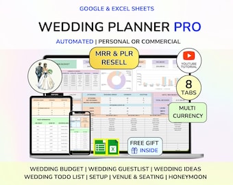 PLR Wedding Planner Wedding Budget spreadsheet Wedding cost spreadsheet Bridal budget spreadsheet wedding planning spreadsheet MRR