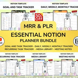 DPP Notion Planner Bundle, tableau de bord Notion, modèle Notion, outil de suivi des notions, productivité, outil de suivi des tâches Notion, droit de revente de produits numériques