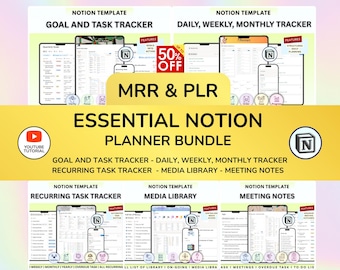 Paquete PLR Notion Planner, panel de control de Notion, plantilla de Notion, Notion Tracker, productividad, rastreador de tareas de Notion, derechos de reventa de productos digitales