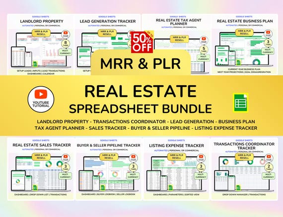 Real Estate CRM Landlord Rental Property Spreadsheet Transaction Coordinator Buyer Seller Pipeline Listing Expense Real Estate Tracker