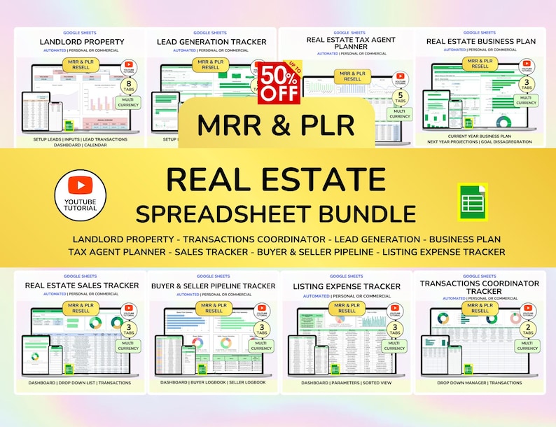 Real Estate CRM Landlord Rental property Spreadsheet Bundle Transaction Coordinator Buyer and Seller Pipeline Real Estate Tracker