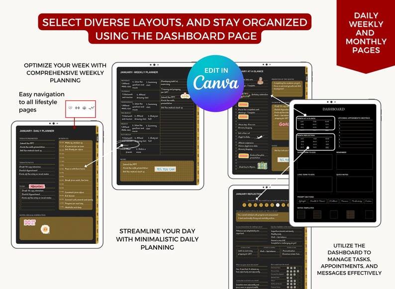 Editable Journal Planner Canva Editable Planner