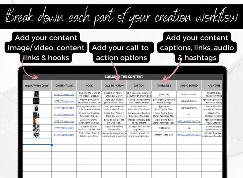 Social Media Planner, Content Calendar, Content Creator, Social Media Manager, Content Planner, Social Media Tool, Content Spreadsheet, PLR Spreadsheet, Instagram Planner, Marketing Planner, Digital Planner, Virtual Assistant