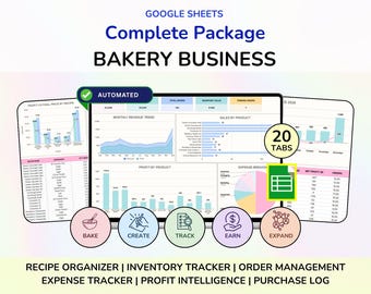 Bakery Planner Business Spreadsheet Recipe Cost Calculator  Bakery Order Form Bakery Template Google Sheets, Cake Business Bundle Planner