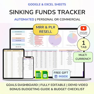 PLR Sinking Funds Savings Tracker Savings Challenge Savings Dashboard Sinking Funds Excel Budget Tracker Budget Planner Finance Dashboard