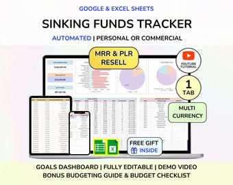 PLR Sinking Funds Savings Tracker Savings Challenge Savings Dashboard Sinking Funds Excel Budget Tracker Budget Planner Finance Dashboard