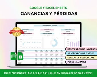 Plantilla de Pérdidas y Ganancias, Plantilla P&L para Google Sheets, Calculadora de Beneficios, Hoja de Pérdidas y Ganancias