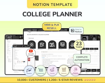 PLR Notion College Planner, Notion Student planner, Notion Academic planner Notion Study Planner College Planner, PLR University Planner