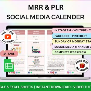 Master Resell Rights Social Media Content Calendar, MRR Content Planner, PLR Spreadsheet Plr Google Sheets Virtual Assistant Content Creator