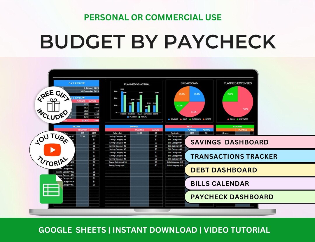 Ultimate Budget by Paycheck Spreadsheet Google Sheets Template Weekly ...