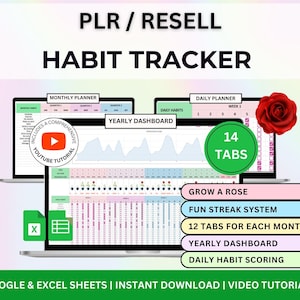PLR Habit Tracker, PLR Spreadsheet, PLR Google Sheets, Reseller spreadsheet, Instant Download, Digital download