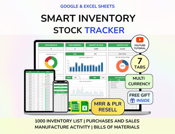 PLR Inventory Spreadsheet Inventory Management Google Sheets Commercial Inventory Template Inventory Sheet Inventory Log Inventory MRR