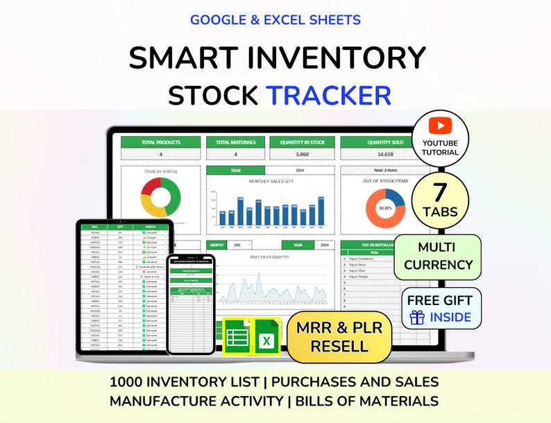 PLR Inventory Spreadsheet Inventory Management Google Sheets Commercial Inventory Template Inventory Sheet Inventory Log Inventory MRR