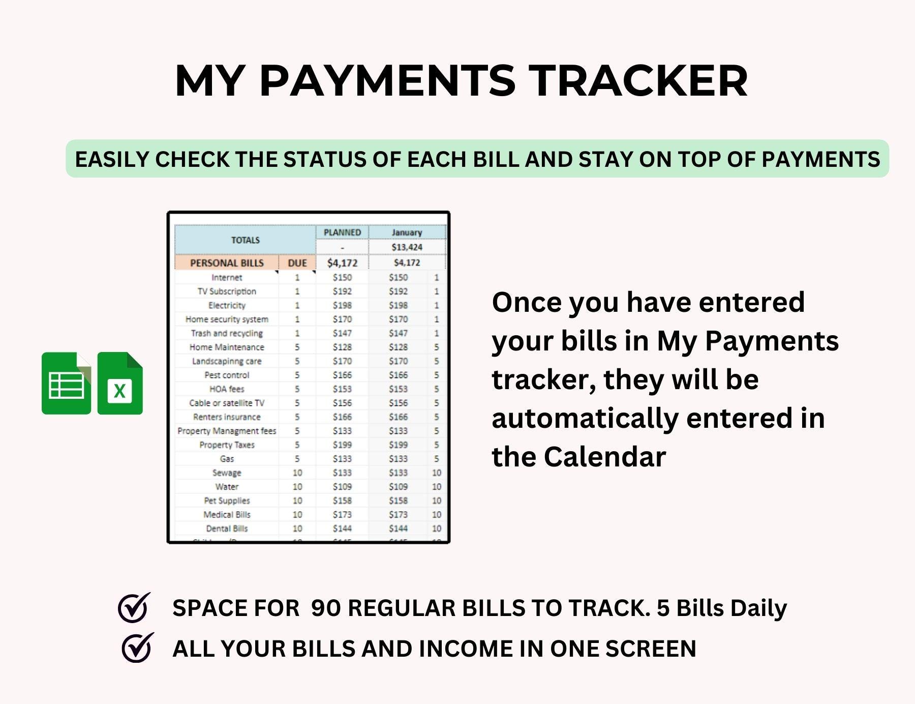PLR Bill Calendar Monthly Bill Tracker Spreadsheet Google Sheets Excel ...