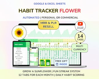 Plr Habit Tracker Google Sheets Habit Tracker Excel Habit Tracker Spreadsheet DFY Digital products PLR Spreadsheet PLR Excel Digital product