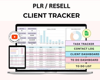 PLR Client Tracker & Management for Small Businesses, CRM Tracker w/ Task Tracker, Lead Tracker, Business Spreadsheet Client CRM Client List