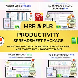 Productiviteitsbundel Gewichtsverliesplanner Gezinsmaaltijdplanner Gewoontetracker Takenlijsttracker Digitaal product Digitale download