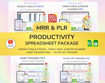 PLR Productivity Bundle Weight loss Planner Family Meal Planner Habit tracker To Do List Tracker Digital product Digital Download