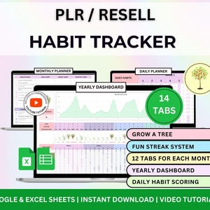 PLR Habit tracker Resell Rights, Mrr, habit tracker excel, yearly habit tracker, PLR products, habit planner,  Doen for You, DFY, Mrr Plr