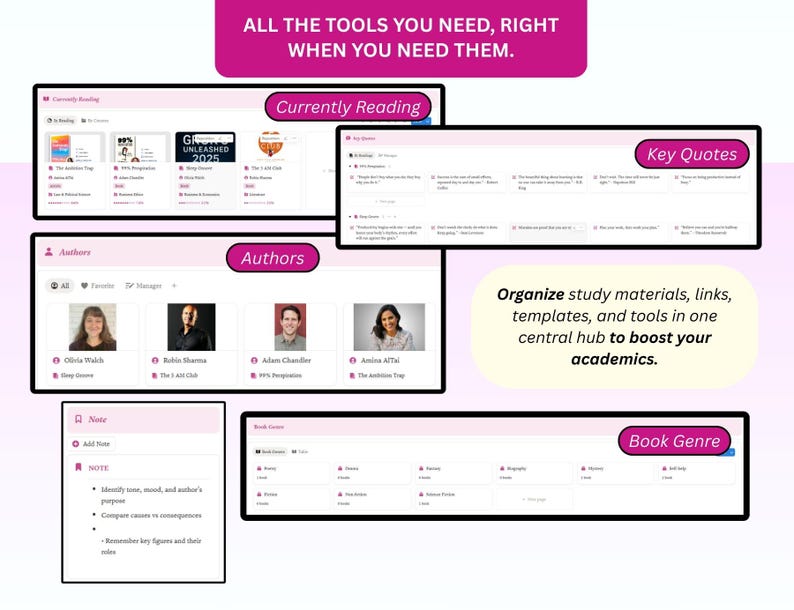 Ultimate Pink Notion Student Planner 2026 ADHD University Dashboard Aesthetic Student Planner School Planner Academic Planner