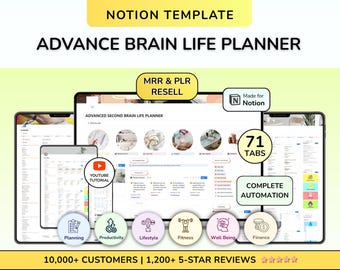 PLR Notion Advanced Life Planner All in One Notion Template Aesthetic Second Brain Notion Digital planner Digital Download Digital Product
