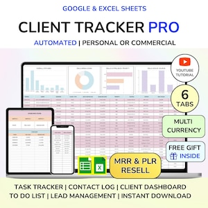Hoja de cálculo de seguimiento de clientes PLR, seguimiento de clientes potenciales, plantilla de Excel de Google Sheets, seguimiento de clientes, gestión de clientes potenciales, planificador de clientes