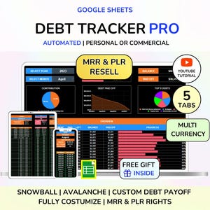 PLR Debt Snowball Spreadsheet Google Sheets Microsoft Excel Template Digital Debt Payment Tracker Debt Payoff Planner Dark Mode