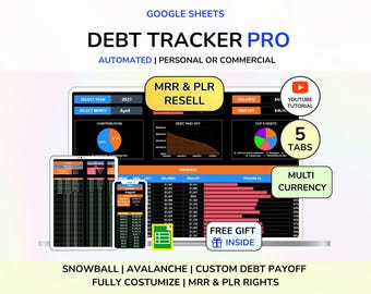 PLR Debt Snowball Spreadsheet Google Sheets Microsoft Excel Template Digital Debt Payment Tracker Debt Payoff Planner Dark Mode