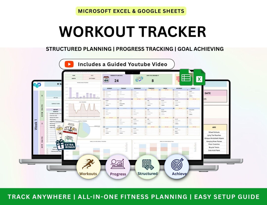 Workout Planner Exercise Tracker Spreadsheet Fitness Planner Template ...