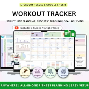 Workout Planner Spreadsheet Google Sheets Excel Gym Checklist Fitness Template  Exercise Tracker Weightlifting Strength Training Pilates