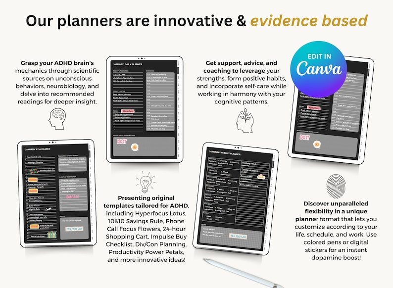 PLR Dark Adhd Planner, Commercial Use, PLR Digital Planner, adhd planner, adhdplanner, best planner for adhd, adhd planner for adults, adhd calendar, adhd daily planner, best planner for adhd adults, adhd and planning, best planner for add adults, planner for adhd adults, planner for add adults, adhd digital planner, best daily planner for adhd, planners for people with adhd, neurodivergent planner