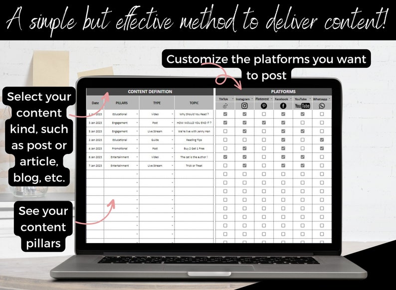 Social Media Planner, Content Calendar, Content Creator, Social Media Manager, Content Planner, Social Media Tool, Content Spreadsheet, PLR Spreadsheet, Instagram Planner, Marketing Planner, Digital Planner, Virtual Assistant