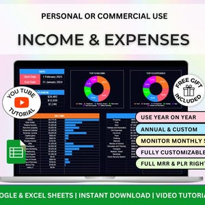 Income and Expense Tracker Spreadsheet Personal Financial Planner Spreadsheet Monthly Expense Tracker Google Sheets Dark Template Dark Mode