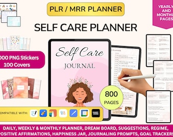 PLR Self Care Planner Self Care Journal Simple Self planner MRR Planner self care tracker self care wheel self care healing Plr journal