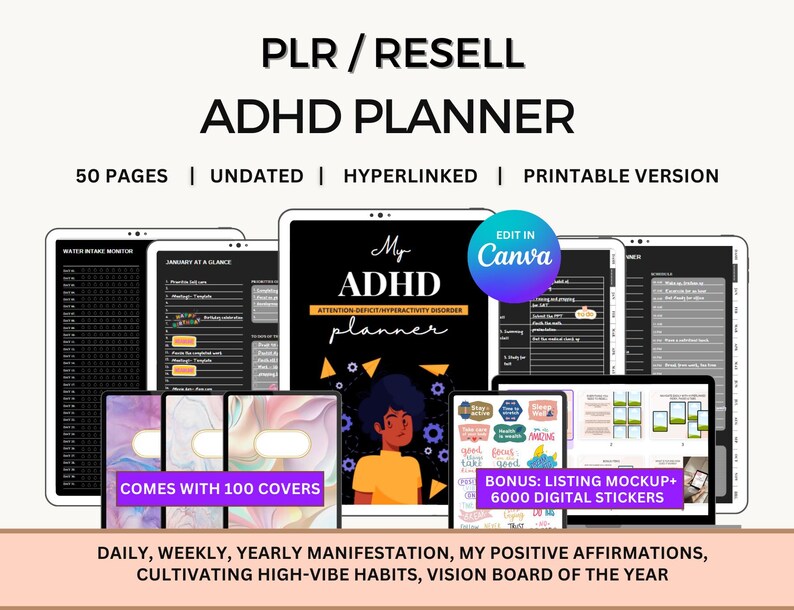 PLR Adhd Resell PLR MRR planner Neurodivergent Planner Attenten Deficit planner Digital Planner Bundle Plr Productivity planner image 11