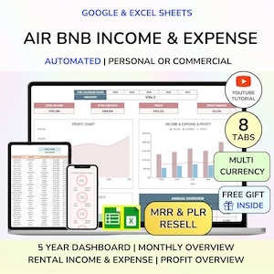 DPP Feuille de calcul des dépenses Airbnb Feuille de calcul Airbnb Excel Outil de suivi des dépenses Airbnb Excel Calculateur de profit Airbnb