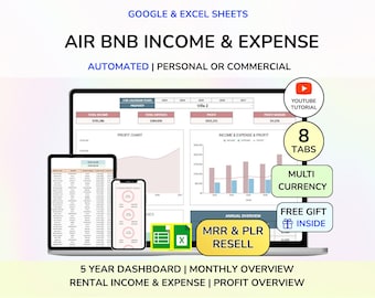 Arkusz kalkulacyjny wydatków Airbnb PLR Arkusz kalkulacyjny Airbnb Excel Śledzenie wydatków Airbnb Kalkulator zysków Airbnb