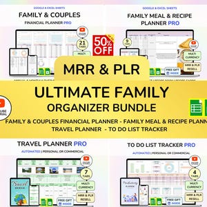 Presupuesto familiar PLR Presupuesto del hogar Presupuesto de pareja Hoja de cálculo PLR Google Sheets Organizador de vida Lista de tareas para comidas familiares Rastreador