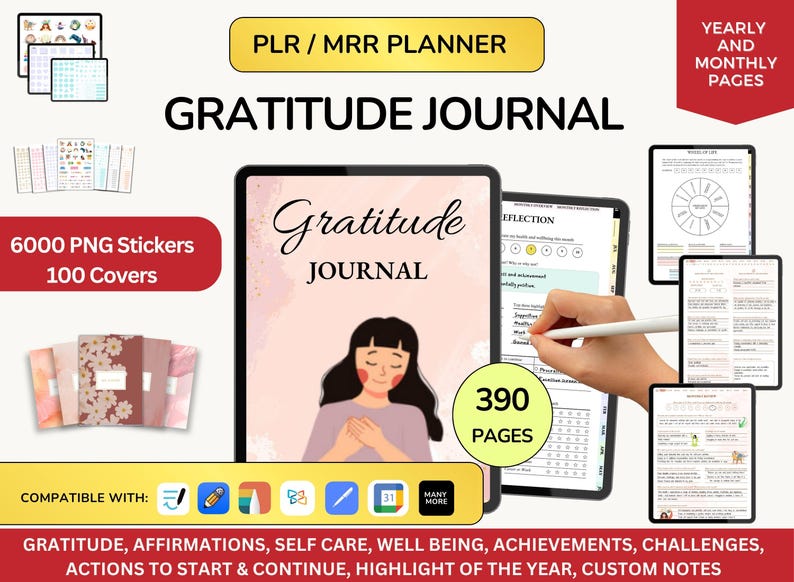 Gratitude Planner, Gratitude Goodnotes, Gratitude Journal, Minimalist Planner, PLR Planner, Plr Journals, Done for you, Dfy Journal