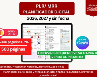 PLR Espanol Calendario 2026 español, Spanish 2026 Digital Planner, planificador digital, agenda digital, calendario digital,
